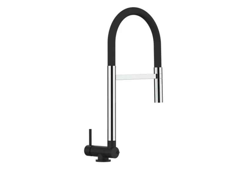Einhebelmischer<VIZIO Wasserhahn Vorfenster Küchenarmatur Umklappbar 45 CM mit 360° Schwenkbarem Auslauf Abnehmbare 2 Strahl Handbrause Chrom und Schwarz Matt