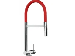 Sale VIZIO Wasserhahn Vorfenster Küchenarmatur Umklappbar 45 CM mit 360° Schwenkbarem Auslauf Abnehmbare 2 Strahl Handbrause Verchromt   Rot