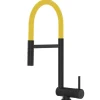VIZIO Wasserhahn Vorfenster Küchenarmatur Umklappbar 6 CM mit 360° Schwenkbarem Auslauf Abnehmbare 2 Strahl Handbrause Schwarz Matt   Gelb< Einhebelmischer