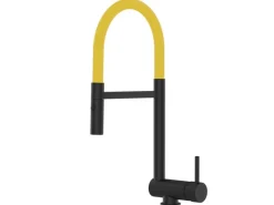 VIZIO Wasserhahn Vorfenster Küchenarmatur Umklappbar 6 CM mit 360° Schwenkbarem Auslauf Abnehmbare 2 Strahl Handbrause Schwarz Matt   Gelb< Einhebelmischer