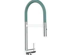 Outlet VIZIO Wasserhahn Vorfenster Küchenarmatur Umklappbar 45 CM mit 360° Schwenkbarem Auslauf Abnehmbare 2 Strahl Handbrause Verchromt   Türkis