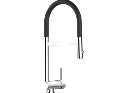VIZIO Wasserhahn Vorfenster Küchenarmatur Umklappbar 6 CM mit 360° Schwenkbarem Auslauf Abnehmbare 2 Strahl Handbrause Verchromt   Schwarz< Einhebelmischer
