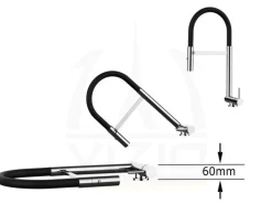 VIZIO Wasserhahn Vorfenster Küchenarmatur Umklappbar 6 CM mit 360° Schwenkbarem Auslauf Abnehmbare 2 Strahl Handbrause Verchromt   Schwarz< Einhebelmischer