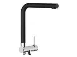 VIZIO Wasserhahn Vorfenster Küchenarmatur Umklappbar 45 CM mit 360° Schwenkbarem L Auslauf Verchromt   Schwarz Granit< Einhebelmischer