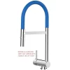 VIZIO Wasserhahn Vorfenster Küchenarmatur Umklappbar 6 CM LINKER HEBEL mit 360° Schwenkbarem Auslauf Abnehmbare 2 Strahl Brause Verchromt   Blau< Einhebelmischer