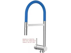 VIZIO Wasserhahn Vorfenster Küchenarmatur Umklappbar 6 CM LINKER HEBEL mit 360° Schwenkbarem Auslauf Abnehmbare 2 Strahl Brause Verchromt   Blau< Einhebelmischer