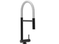 VIZIO Wasserhahn Vorfenster Küchenarmatur Umklappbar 45 CM mit 360° Schwenkbarem Auslauf Abnehmbare 2 Strahl Handbrause Schwarz Matt   Weiß< Einhebelmischer