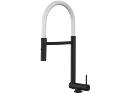 VIZIO Wasserhahn Vorfenster Küchenarmatur Umklappbar 45 CM mit 360° Schwenkbarem Auslauf Abnehmbare 2 Strahl Handbrause Schwarz Matt Weiß< Einhebelmischer