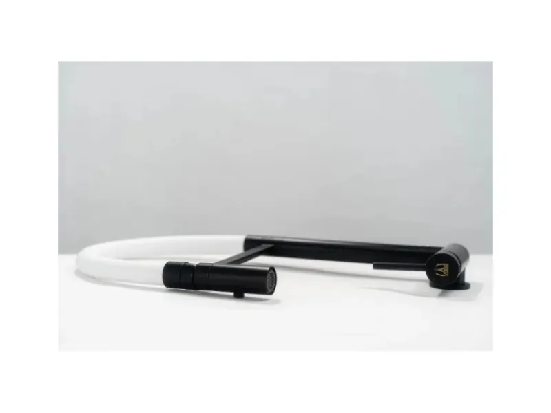 VIZIO Wasserhahn Vorfenster Küchenarmatur Umklappbar 45 CM mit 360° Schwenkbarem Auslauf Abnehmbare 2 Strahl Handbrause Schwarz Matt Weiß< Einhebelmischer