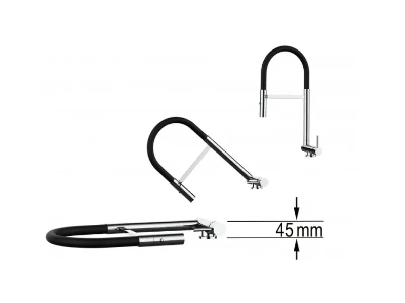 VIZIO Wasserhahn Vorfenster Küchenarmatur Umklappbar 45 CM mit 360° Schwenkbarem Auslauf Abnehmbare 2 Strahl Handbrause Schwarz Matt Weiß< Einhebelmischer