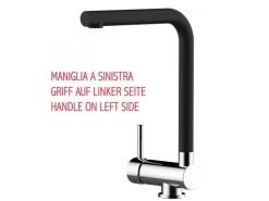 Einhebelmischer<VIZIO Wasserhahn Vorfenster Küchenarmatur Umklappbar 6 CM LINKER HEBEL mit 360° Schwenkbarem L Auslauf Verchromt Schwarz Granit