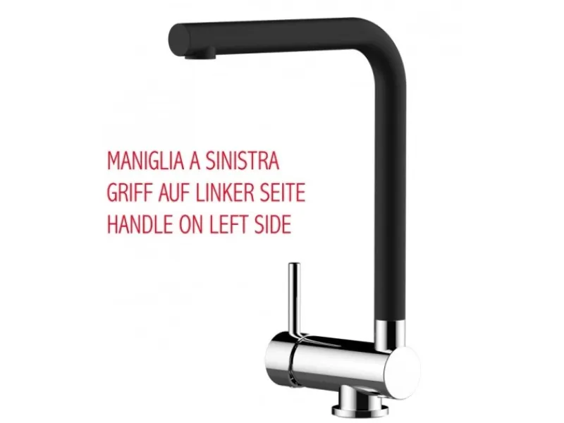 Einhebelmischer<VIZIO Wasserhahn Vorfenster Küchenarmatur Umklappbar 6 CM LINKER HEBEL mit 360° Schwenkbarem L Auslauf Verchromt Schwarz Granit