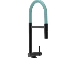 VIZIO Wasserhahn Vorfenster Küchenarmatur Umklappbar 45 CM mit 360° Schwenkbarem Auslauf Abnehmbare 2 Strahl Handbrause Schwarz Matt   Türkis< Einhebelmischer