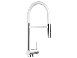 Einhebelmischer<VIZIO Wasserhahn Vorfenster Küchenarmatur Umklappbar 6 CM mit 360° Schwenkbarem Auslauf Abnehmbare 2 Strahl Handbrause Verchromt   Weiß