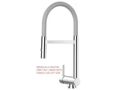 Einhebelmischer<VIZIO Wasserhahn Vorfenster Küchenarmatur Umklappbar 6 CM LINKER HEBEL mit 360° Schwenkbarem Auslauf Abnehmbare 2 Strahl Brause Verchromt   Grau