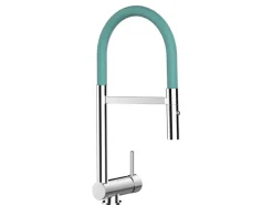 Einhebelmischer<VIZIO Wasserhahn Vorfenster Küchenarmatur Umklappbar 6 CM mit 360° Schwenkbarem Auslauf Abnehmbare 2 Strahl Handbrause Verchromt Türkis