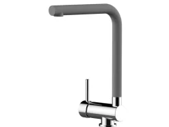 Einhebelmischer<VIZIO Wasserhahn Vorfenster Küchenarmatur Umklappbar 6 CM LINKER HEBEL mit 360° Schwenkbarem L Auslauf Verchromt Zement Granit