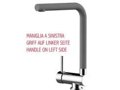 Einhebelmischer<VIZIO Wasserhahn Vorfenster Küchenarmatur Umklappbar 6 CM LINKER HEBEL mit 360° Schwenkbarem L Auslauf Verchromt   Zement Granit