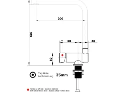 Einhebelmischer<VIZIO Wasserhahn Vorfenster Küchenarmatur Umklappbar 6 CM LINKER HEBEL mit 360° Schwenkbarem L Auslauf Verchromt   Zement Granit