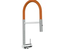 Einhebelmischer<VIZIO Wasserhahn Vorfenster Küchenarmatur Umklappbar 45 CM mit 360° Schwenkbarem Auslauf Abnehmbare 2 Strahl Handbrause Verchromt Orange