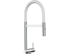 VIZIO Wasserhahn Vorfenster Küchenarmatur Umklappbar 45 CM mit 360° Schwenkbarem Auslauf Abnehmbare 2 Strahl Handbrause Verchromt   Weiß< Einhebelmischer