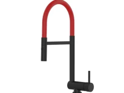 Einhebelmischer<VIZIO Wasserhahn Vorfenster Küchenarmatur Umklappbar 6 CM mit 360° Schwenkbarem Auslauf Abnehmbare 2 Strahl Handbrause Schwarz Matt Rot