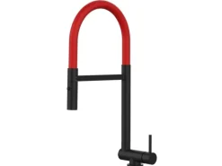 Best VIZIO Wasserhahn Vorfenster Küchenarmatur Umklappbar 45 CM mit 360° Schwenkbarem Auslauf Abnehmbare 2 Strahl Handbrause Schwarz Matt Rot