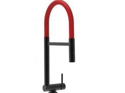 Best VIZIO Wasserhahn Vorfenster Küchenarmatur Umklappbar 45 CM mit 360° Schwenkbarem Auslauf Abnehmbare 2 Strahl Handbrause Schwarz Matt   Rot