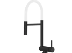 VIZIO Wasserhahn Vorfenster Küchenarmatur Umklappbar 6 CM mit 360° Schwenkbarem Auslauf Abnehmbare 2 Strahl Handbrause Schwarz Matt   Weiß< Einhebelmischer