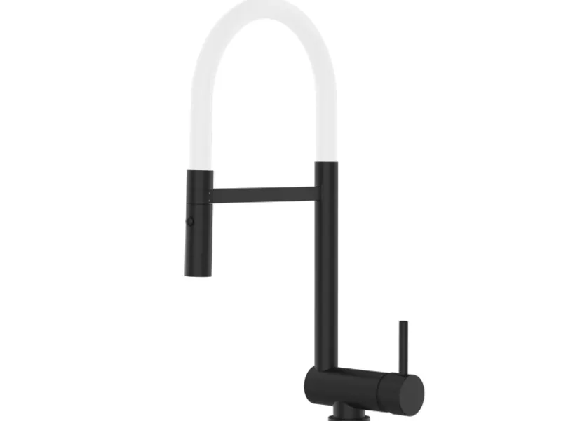 VIZIO Wasserhahn Vorfenster Küchenarmatur Umklappbar 6 CM mit 360° Schwenkbarem Auslauf Abnehmbare 2 Strahl Handbrause Schwarz Matt Weiß< Einhebelmischer