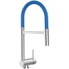 VIZIO Wasserhahn Vorfenster Küchenarmatur Umklappbar 6 CM mit 360° Schwenkbarem Auslauf Abnehmbare 2 Strahl Handbrause Verchromt   Blau< Einhebelmischer