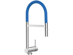 VIZIO Wasserhahn Vorfenster Küchenarmatur Umklappbar 6 CM mit 360° Schwenkbarem Auslauf Abnehmbare 2 Strahl Handbrause Verchromt   Blau< Einhebelmischer