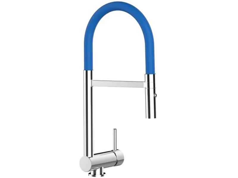 VIZIO Wasserhahn Vorfenster Küchenarmatur Umklappbar 6 CM mit 360° Schwenkbarem Auslauf Abnehmbare 2 Strahl Handbrause Verchromt Blau< Einhebelmischer