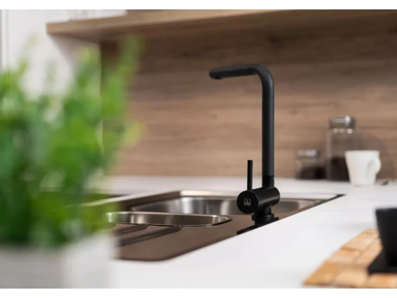 VIZIO Wasserhahn Vorfenster Küchenarmatur Umklappbar 45 CM mit 360° Schwenkbarem L Auslauf Schwarz Matt< Einhebelmischer