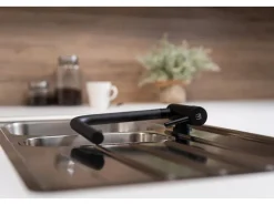 VIZIO Wasserhahn Vorfenster Küchenarmatur Umklappbar 45 CM mit 360° Schwenkbarem L Auslauf Schwarz Matt< Einhebelmischer