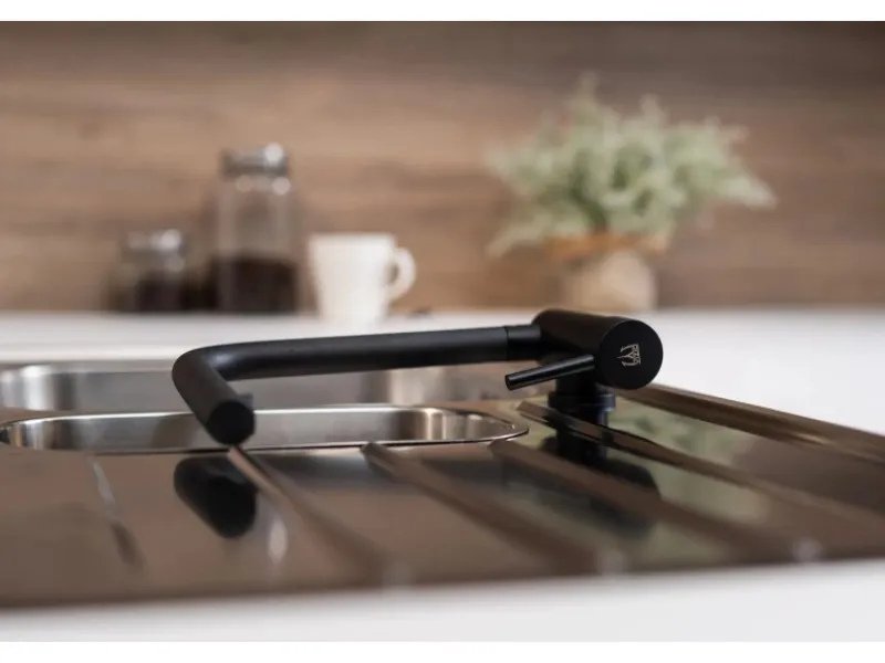 VIZIO Wasserhahn Vorfenster Küchenarmatur Umklappbar 45 CM mit 360° Schwenkbarem L Auslauf Schwarz Matt< Einhebelmischer