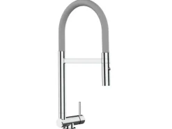 Einhebelmischer<VIZIO Wasserhahn Vorfenster Küchenarmatur Umklappbar 45 CM mit 360° Schwenkbarem Auslauf Abnehmbare 2 Strahl Handbrause Verchromt Grau