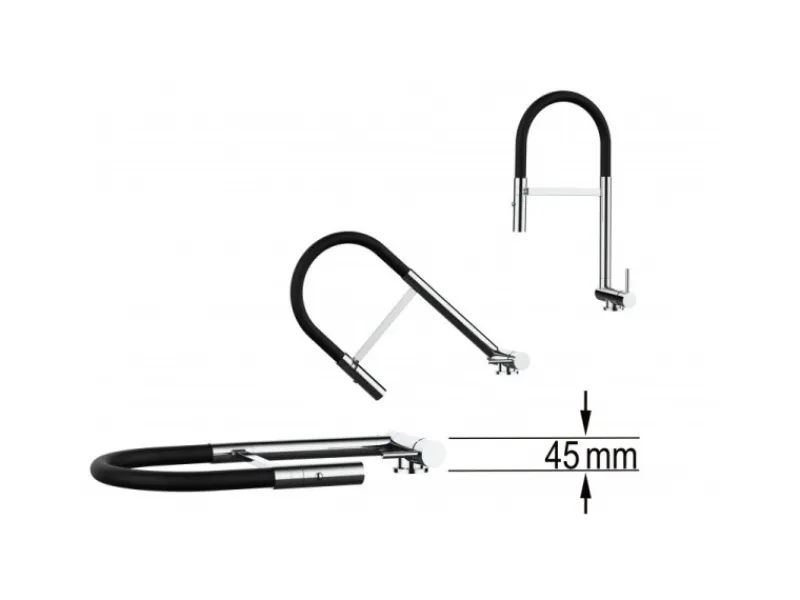 Einhebelmischer<VIZIO Wasserhahn Vorfenster Küchenarmatur Umklappbar 45 CM mit 360° Schwenkbarem Auslauf Abnehmbare 2 Strahl Handbrause Verchromt Grau