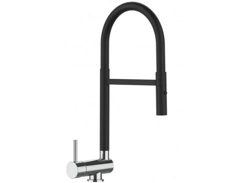 VIZIO Wasserhahn Vorfenster Küchenarmatur Umklappbar 6 CM LINKER HEBEL 360° Schwenkbarem Auslauf Abnehmbare 2 Strahl Brause Schwarz Matt Chrom