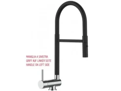 VIZIO Wasserhahn Vorfenster Küchenarmatur Umklappbar 6 CM LINKER HEBEL 360° Schwenkbarem Auslauf Abnehmbare 2 Strahl Brause Schwarz Matt Chrom