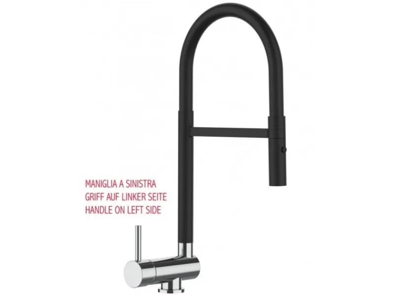 VIZIO Wasserhahn Vorfenster Küchenarmatur Umklappbar 6 CM LINKER HEBEL 360° Schwenkbarem Auslauf Abnehmbare 2 Strahl Brause Schwarz Matt Chrom