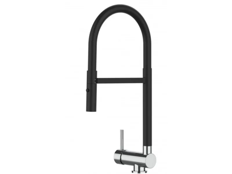 VIZIO Wasserhahn Vorfenster Küchenarmatur Umklappbar 6 CM LINKER HEBEL 360° Schwenkbarem Auslauf Abnehmbare 2 Strahl Brause Schwarz Matt Chrom