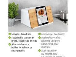 New Wenko Brotkasten mit Bambusbrett Weiß