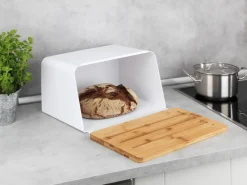 New Wenko Brotkasten mit Bambusbrett Weiß