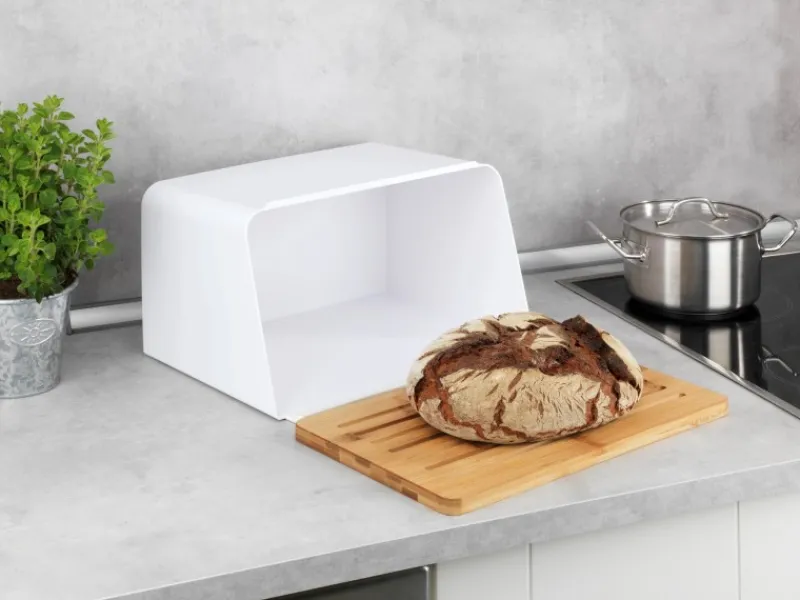 New Wenko Brotkasten mit Bambusbrett Weiß