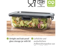 Wenko Vorratsdosen|Vorratsbehälter<Glas Frischhaltedose Steel Black Outdoor Kitchen 1,5 l
