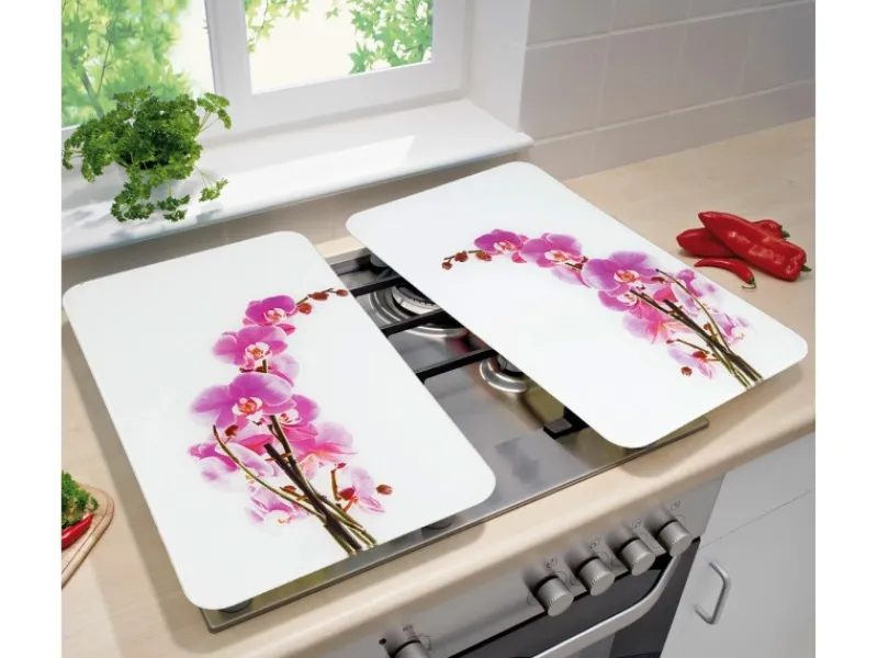Wenko Herdabdeckplatte Universal Orchideenblüte 2er-Set für alle Herdarten