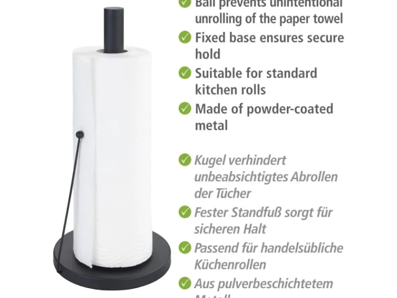 Outlet Wenko Küchenrollenhalter Clayton Pulverbeschichtetes Metall Ø 15 x 33 cm Schwarz