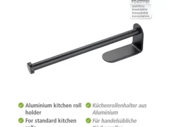 Wenko Küchenrollenhalter Nio Selbstklebend 27,5 cm x 4,5 cm x 7 cm Schwarz< Küchenhelfer