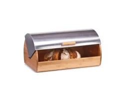 Zeller Küchenhelfer<Brotkasten Bambus/Edelstahl 18,5 cm x 25 cm x 38,5 cm Silber